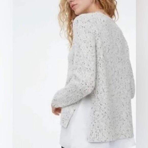 CLUB MONACO White Black Gray Speckled Wool Blend Knit Chiffon Insert Sweater XS - Picture 2 of 9